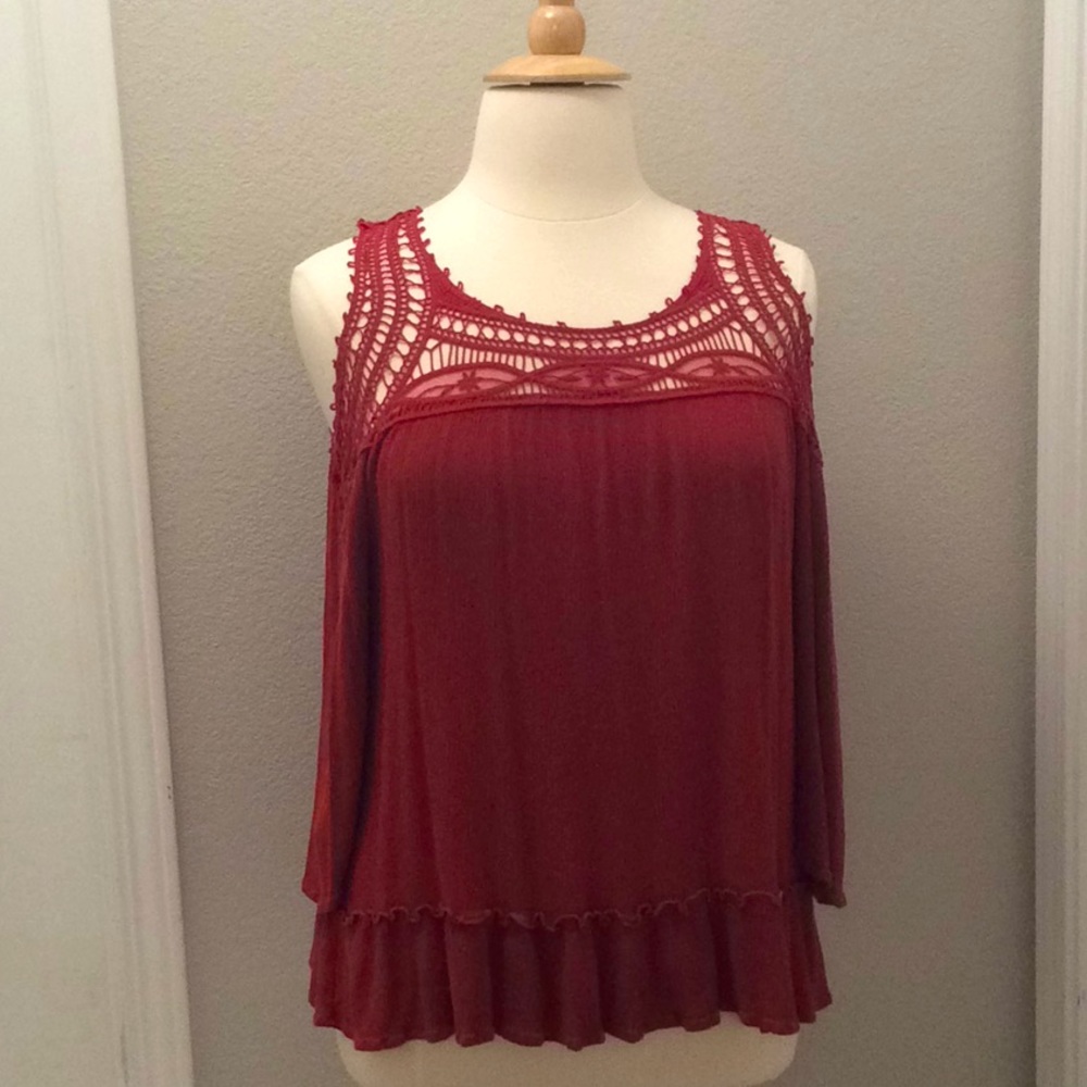 Woman’s Maroon Color Off the Shoulder Top